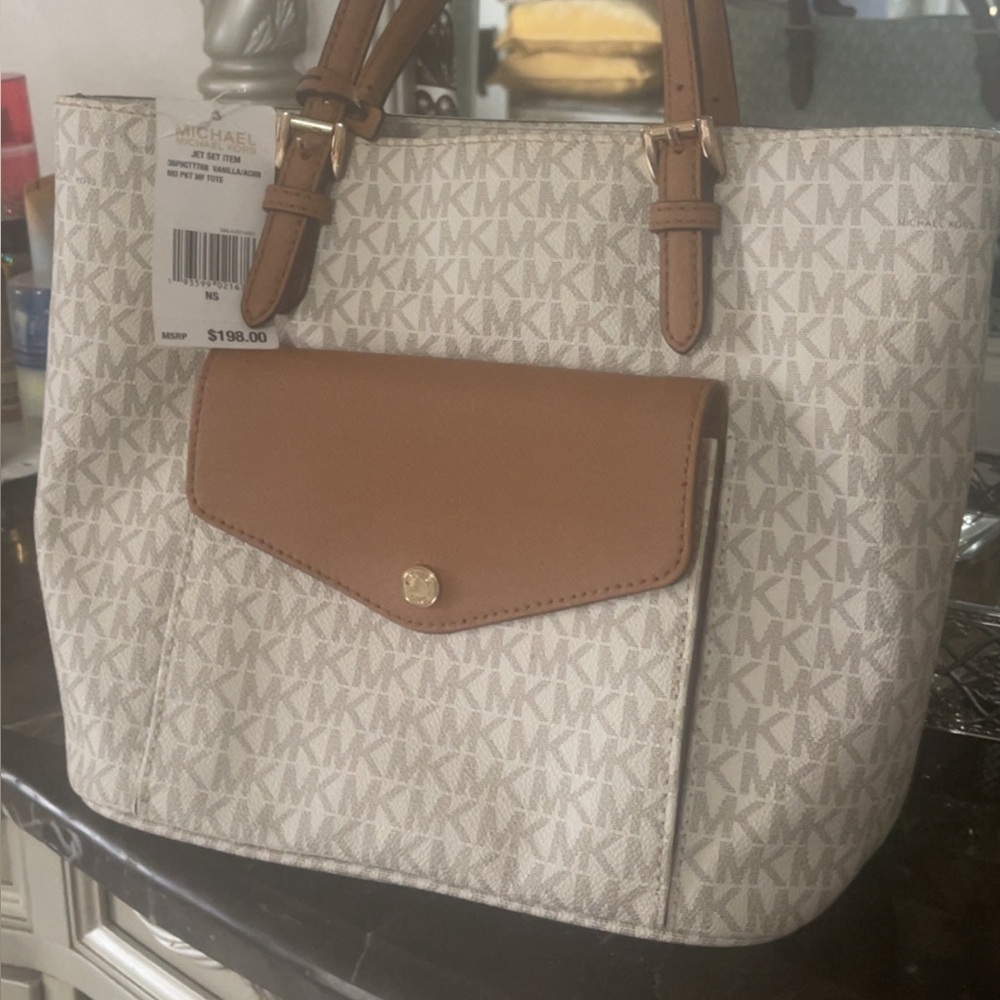 Michael Kors Cream and Brown Tote Bag